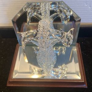 NIB Spun Glass Pair of Dolphins on Mirror Base